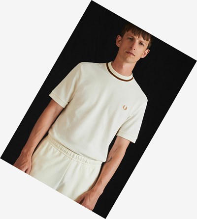 White Fred Perry Reissues Crew Neck Piqué Men's T Shirts | PAFTS-7412