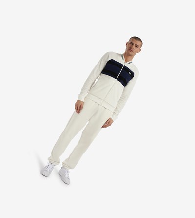 White Fred Perry Reissues Towelling Bomber Jacket Men's Track Jacket | YZRSC-0264