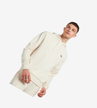 White Fred Perry Taped Hooded Men's Sweatshirt | AMERC-6045