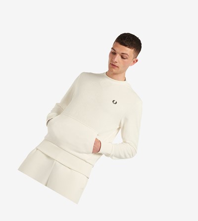 White Fred Perry Towelling Crew Neck Men's Sweatshirt | UDYFC-9638