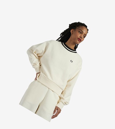 White Fred Perry Zip Detail Women's Sweatshirt | ADCMO-9047