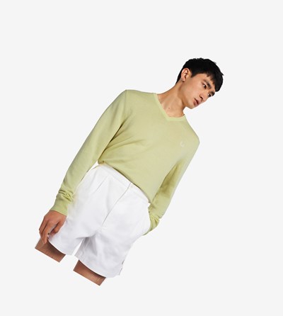 Yellow Fred Perry Classic V-Neck Jumper Men's Knitwear | PXQNS-2064